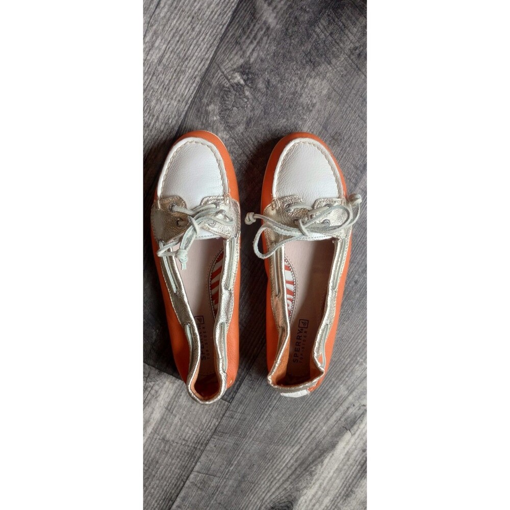 Sperry Top Sider Women's 6M Orange, White & Metallic Gold Boat Shoes